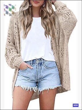 Lightweight Crochet Cardigan Long Sleeve Open Front Knit Oversized Sweater